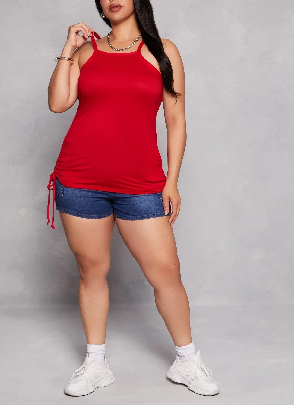 Plus Size Drawstring Ruched High Neck Tank Top