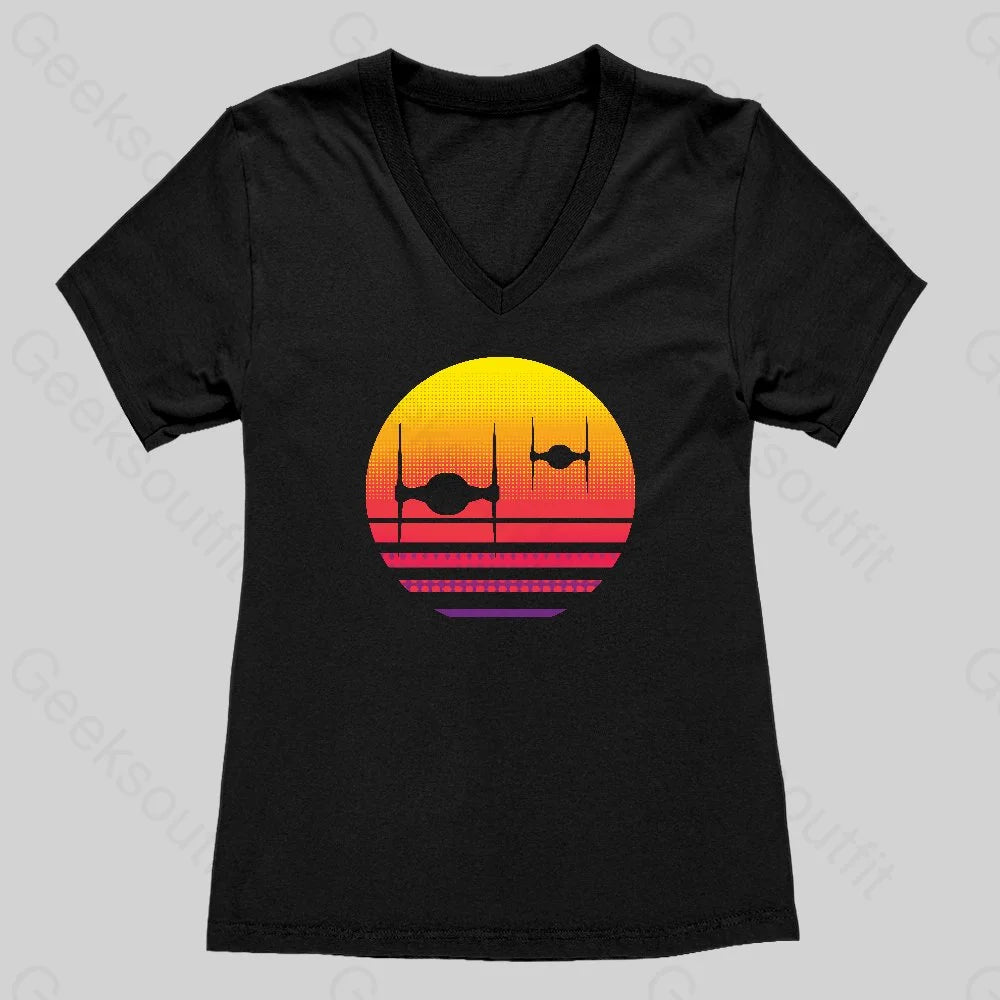 Tie Fighter Sunset Women's V-Neck T-shirt