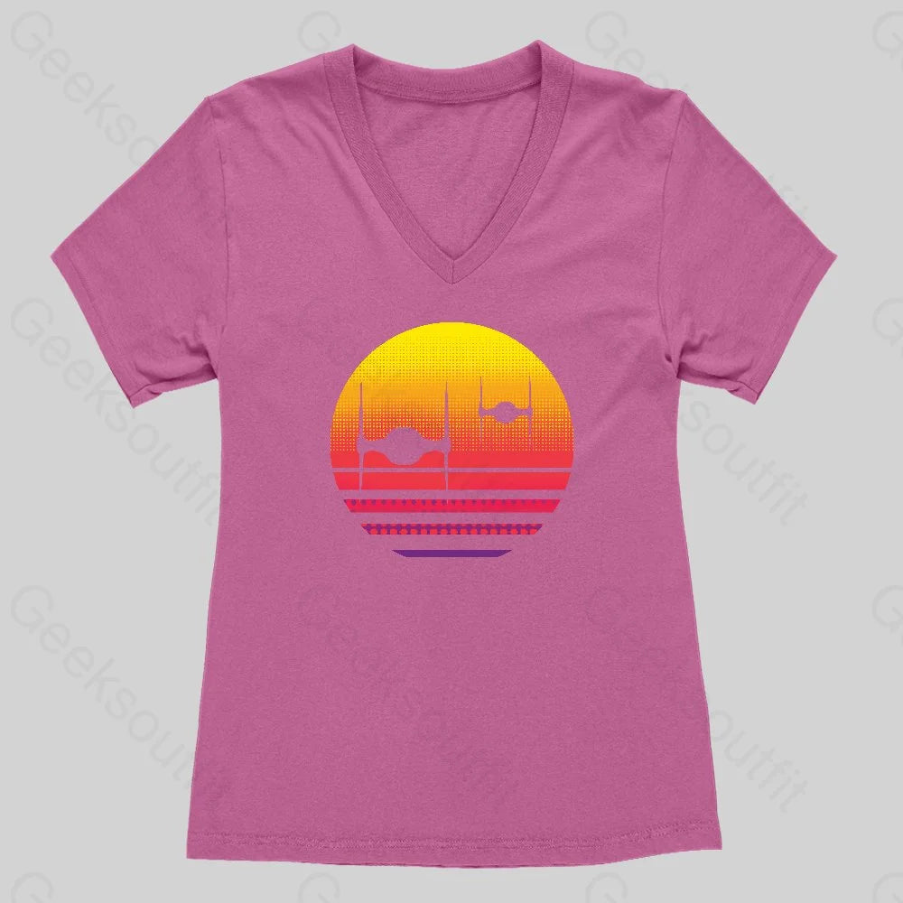 Tie Fighter Sunset Women's V-Neck T-shirt