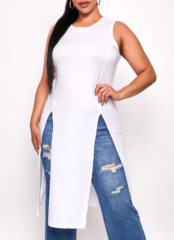 Plus Size Solid Split Hem Maxi Tank Top