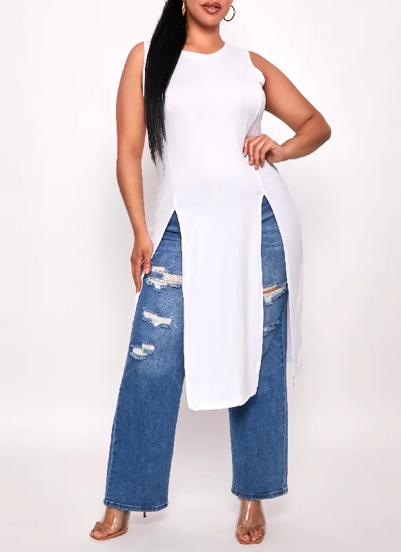 Plus Size Solid Split Hem Maxi Tank Top